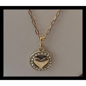 Sparkling 18k Gold & Rhinestone Heart Pendant Necklace